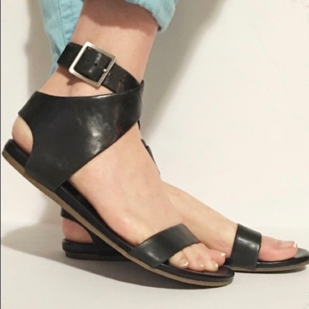 Franco Sarto Ankle Wrap Black Leather Sandals